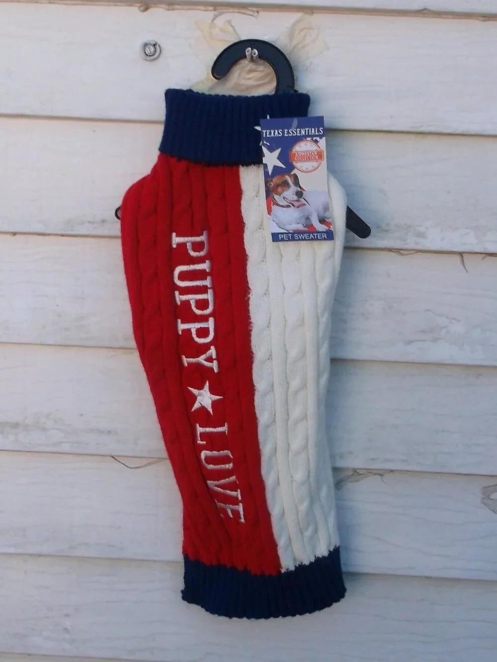 Bundle of two matching dog sweaters and HEB dog collar, all are NWT